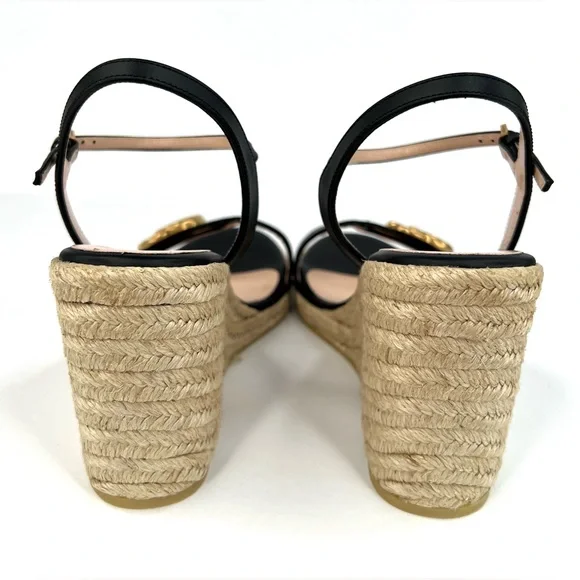 Gucci Galassia Aitana Lifford Black Leather Wedge Double G Logo Sandals EU 35 - Picture 6 of 14